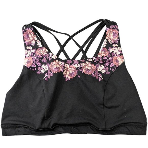 Torrid Low Impact Wireless Strappy Back Active Sports Bra Black Floral 3X 22-24 - Picture 1 of 9